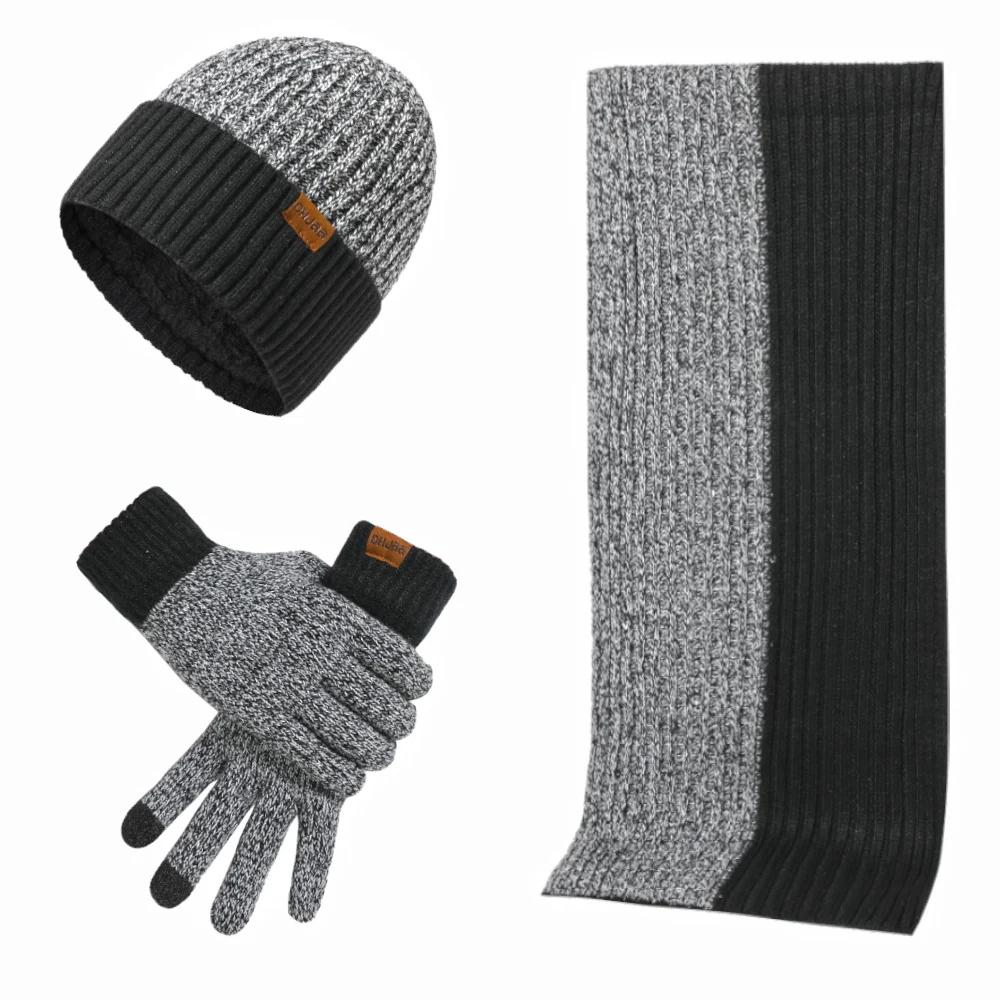 Autumn and Winter Woolen Cap Suit Color Matching Knitted Hat Thickened Scarf Gloves Three-Piece Set - Image 2