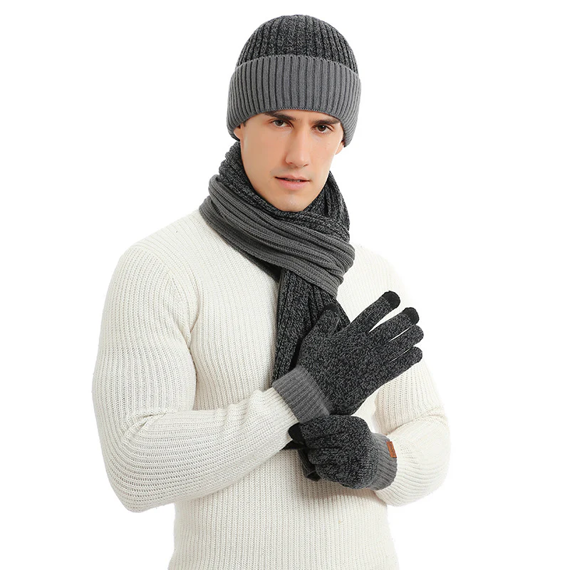 Autumn and Winter Woolen Cap Suit Color Matching Knitted Hat Thickened Scarf Gloves Three-Piece Set - Image 6