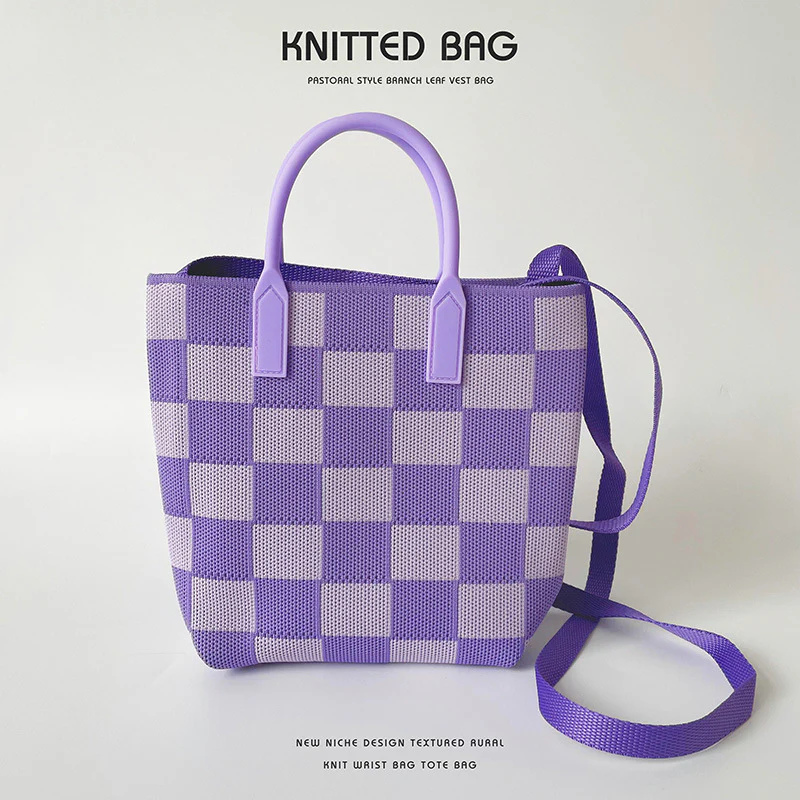 Black and white checkerboard knit tote - Image 11