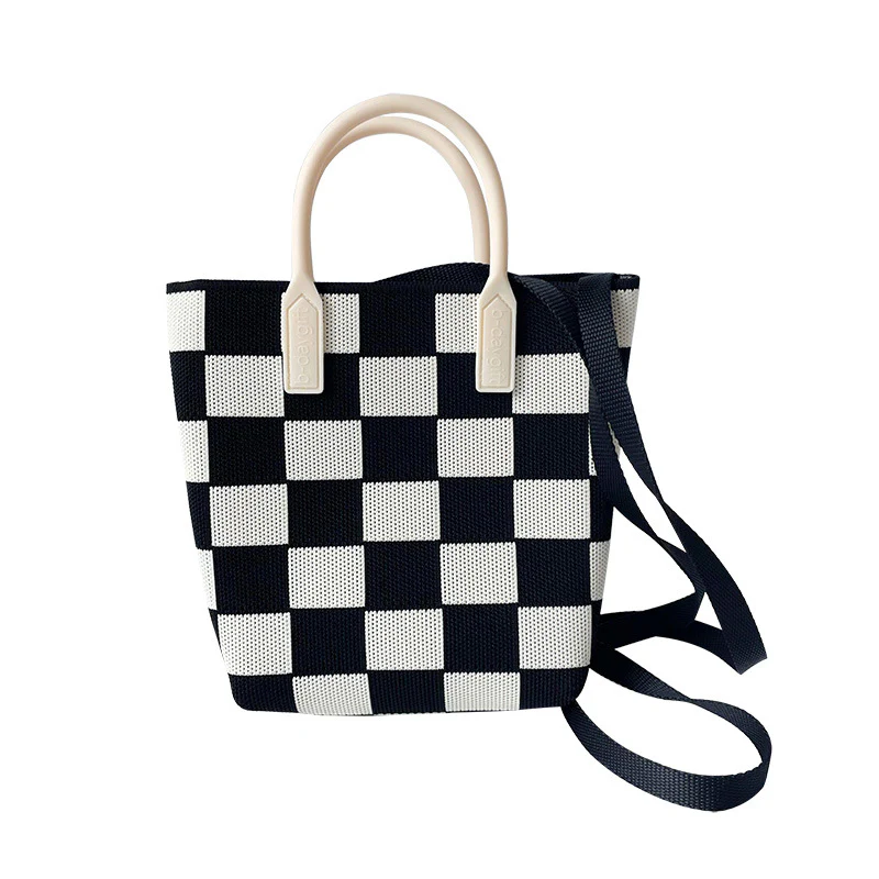 Black and white checkerboard knit tote - Image 6