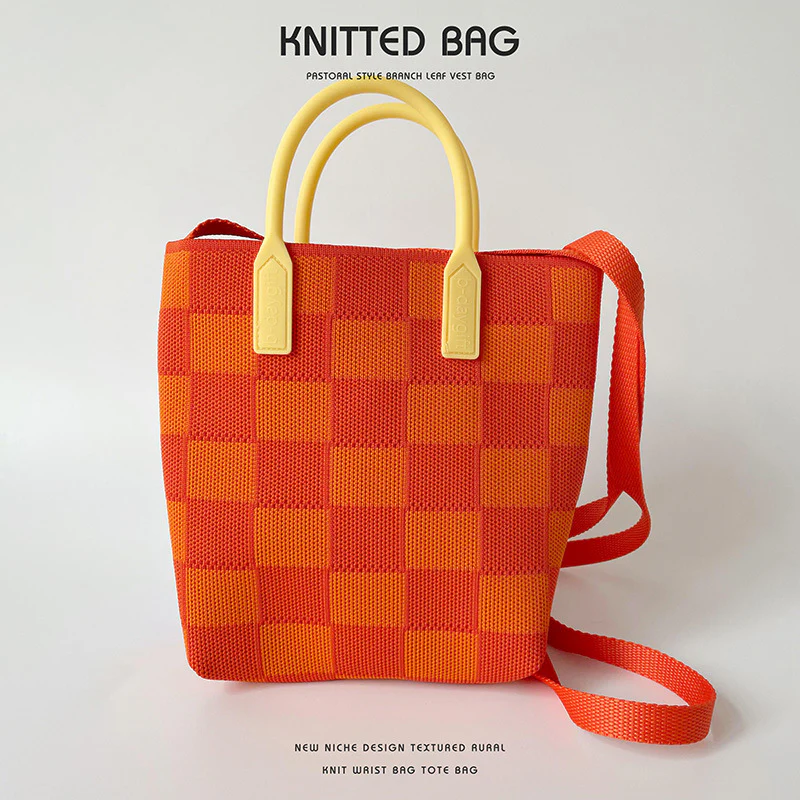 Black and white checkerboard knit tote - Image 8
