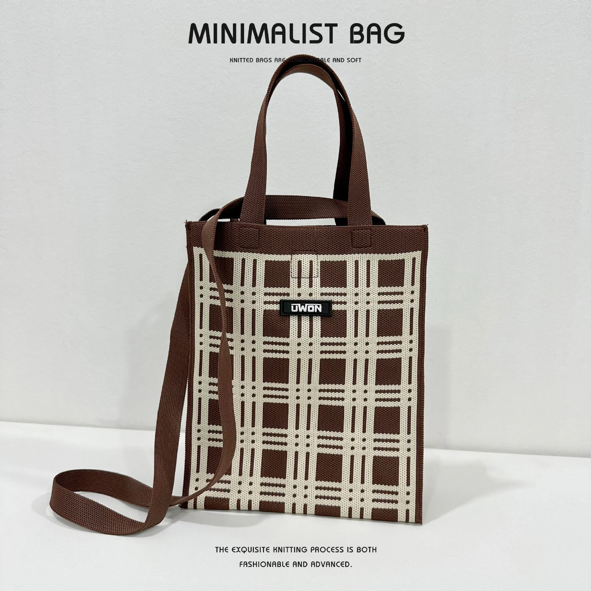 Black and white diamond knitted shoulder bag - Image 15