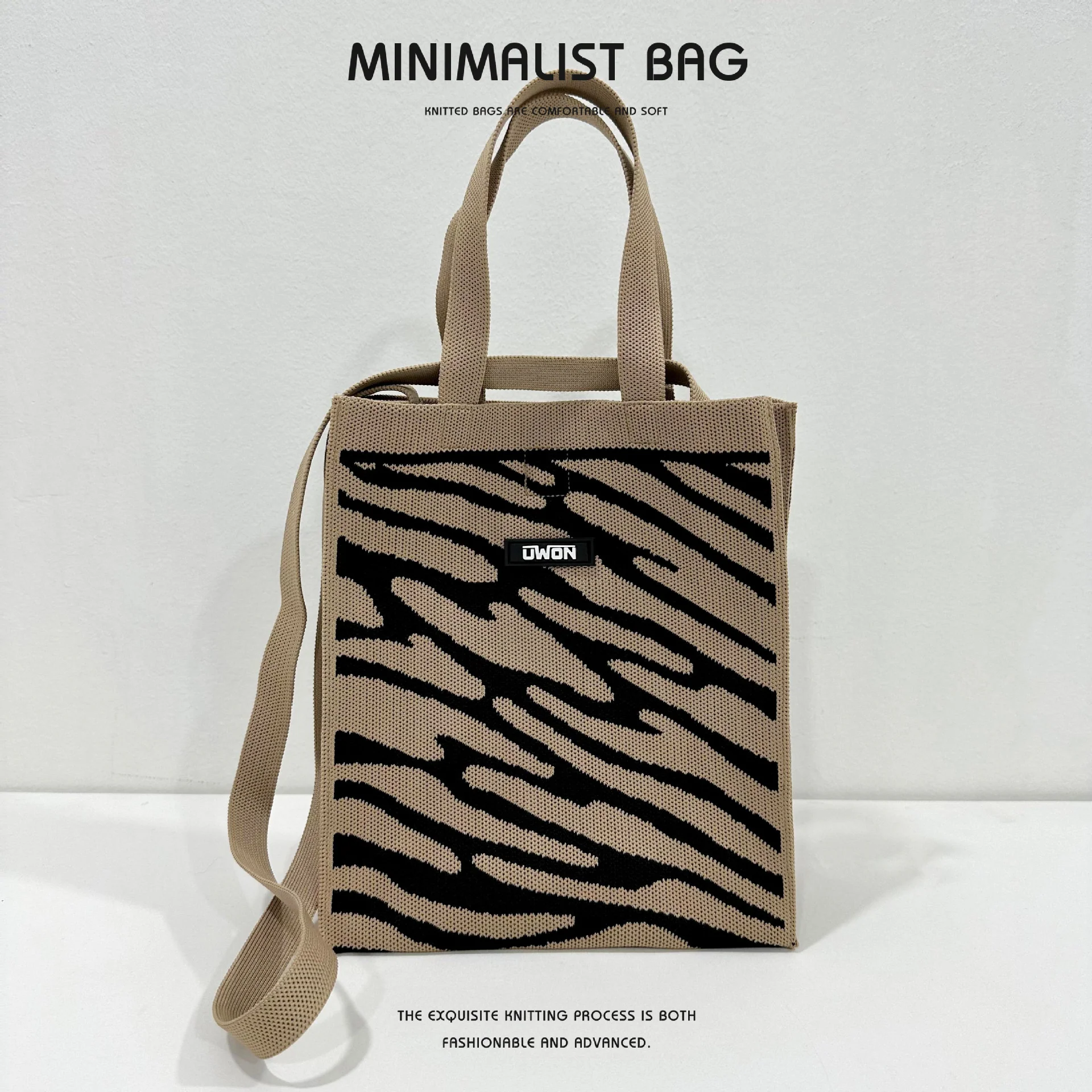 Black and white diamond knitted shoulder bag - Image 16