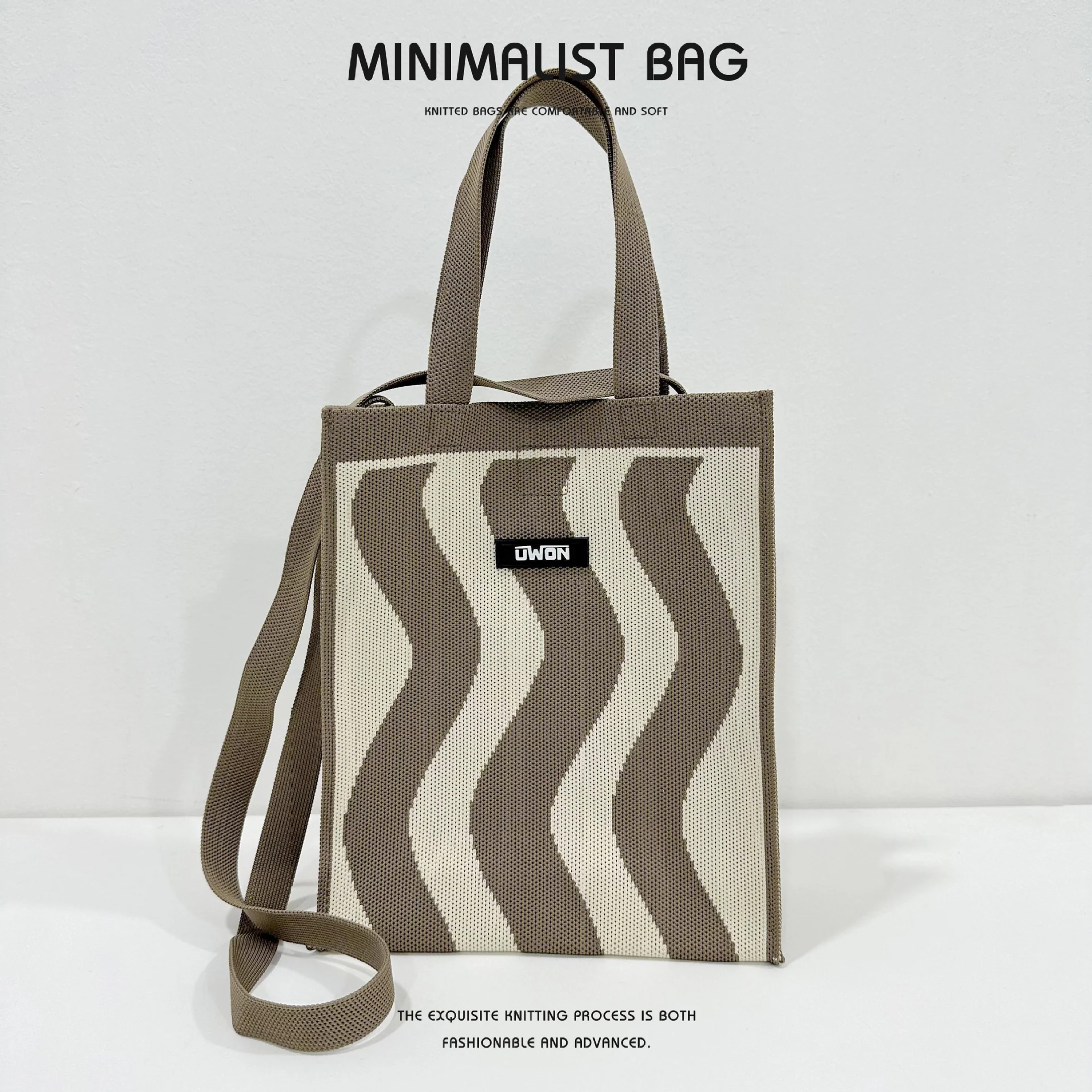 Black and white diamond knitted shoulder bag - Image 17