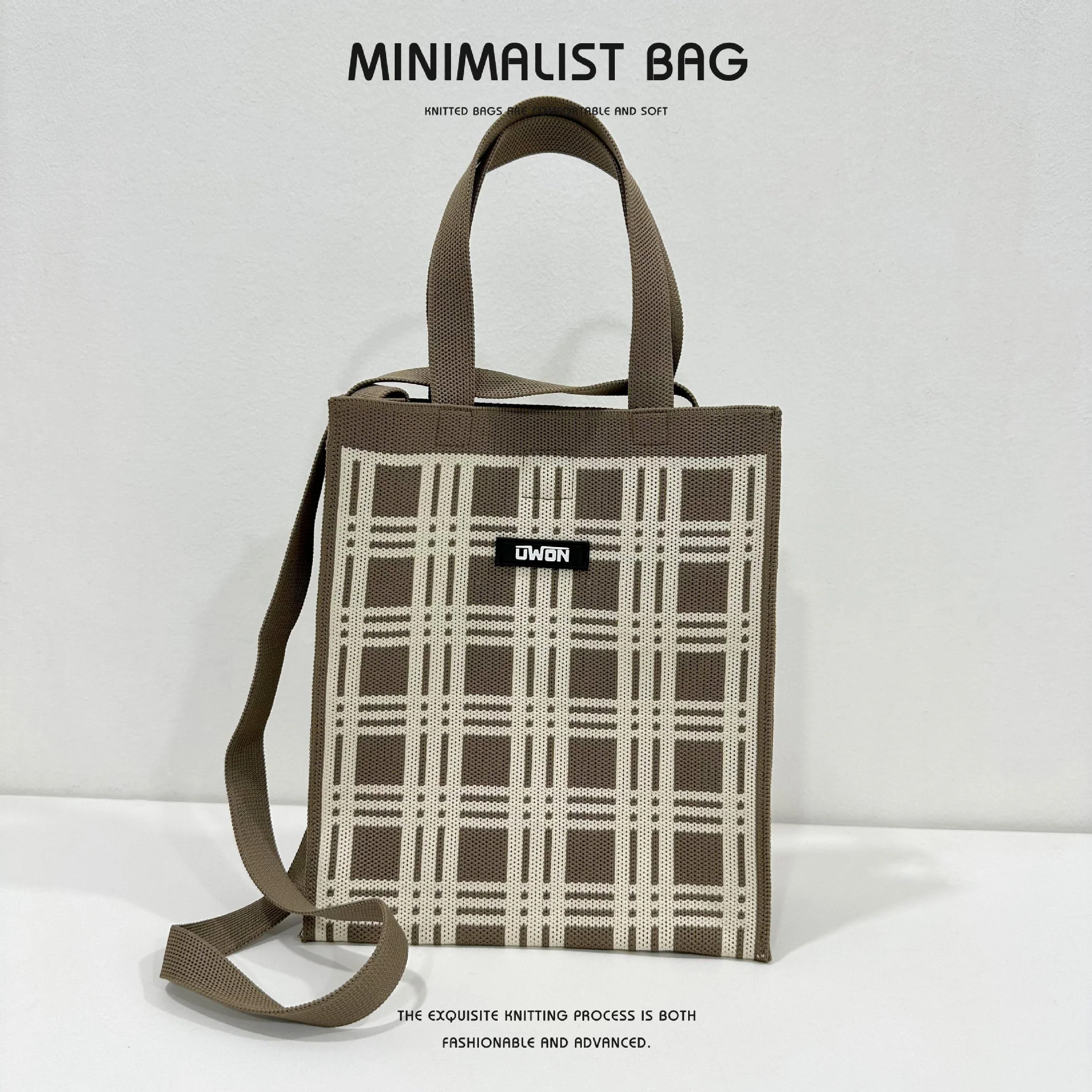 Black and white diamond knitted shoulder bag - Image 18