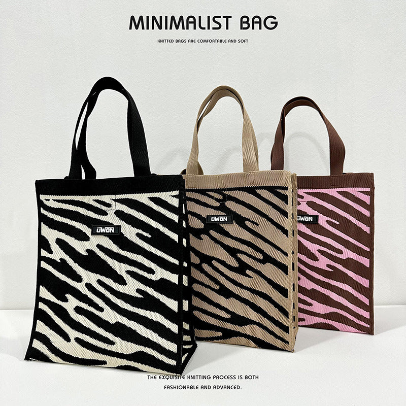 Black and white diamond knitted shoulder bag - Image 3
