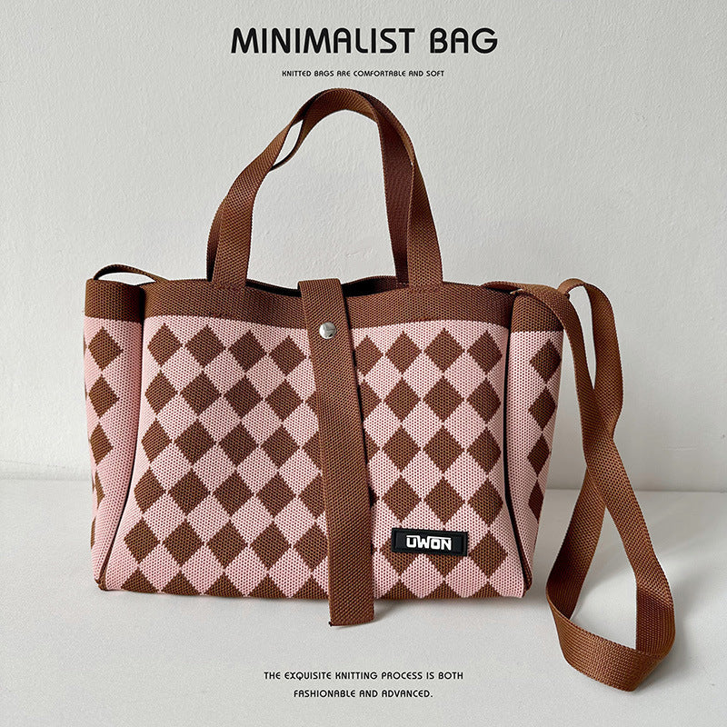 Black and white diamond knitted tote bag - Image 15