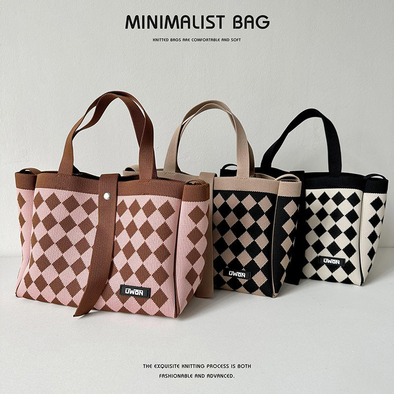 Black and white diamond knitted tote bag - Image 5