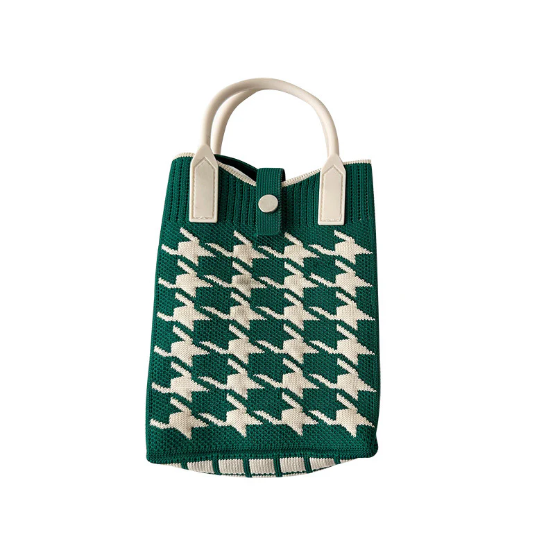 Black and White Houndstooth Mini Knit Phone Bag - Image 6