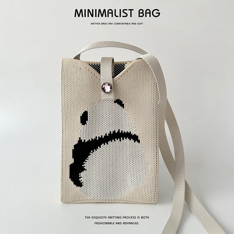 Black and white panda mini phone knitted bag - Image 18