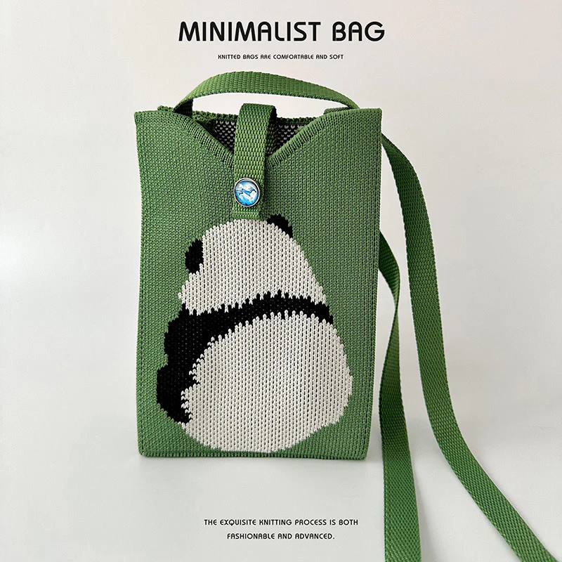 Black and white panda mini phone knitted bag - Image 4