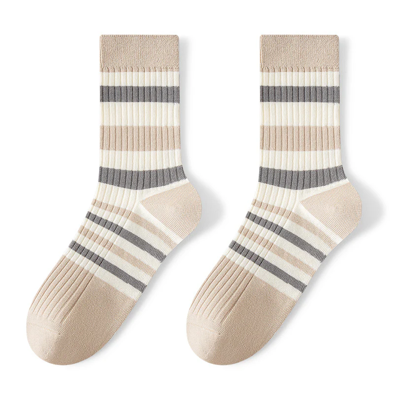Breathable Sweat Absorbing Men's Mid-Calf Length Sock Striped Colors Retro Socks - Image 4