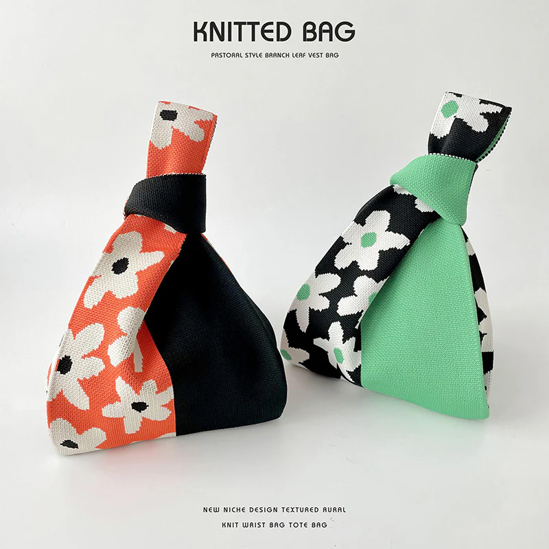 Colorblock Floral Knitted Tote Bag - Image 3