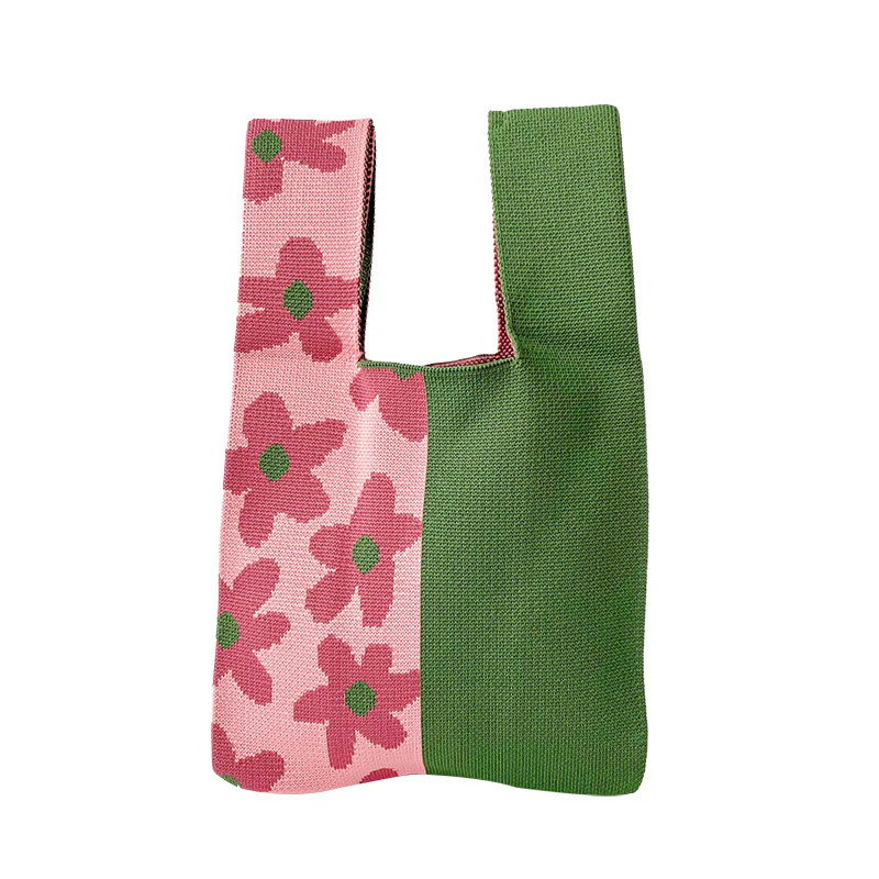 Colorblock Floral Knitted Tote Bag - Image 6