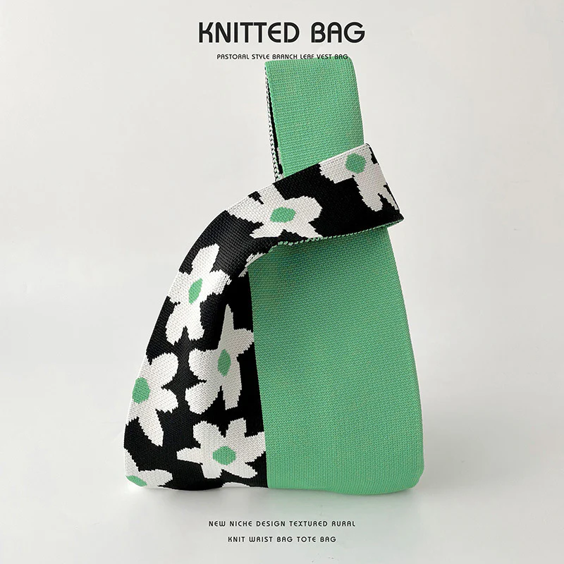Colorblock Floral Knitted Tote Bag - Image 8
