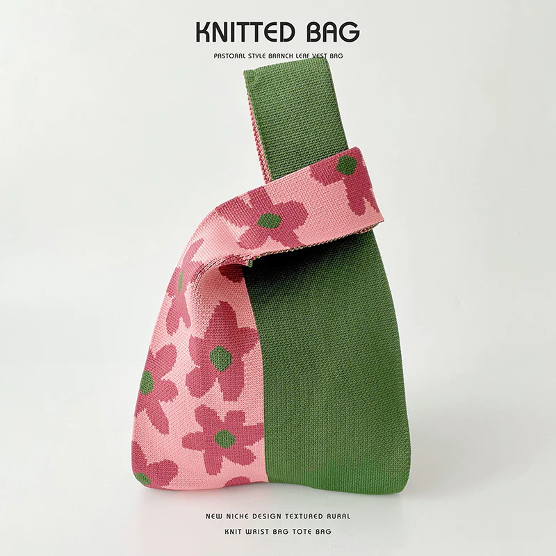 Colorblock Floral Knitted Tote Bag - Image 9