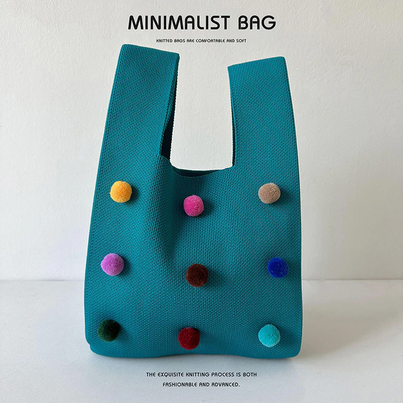 Colorful ball knitted bag handbag - Image 11