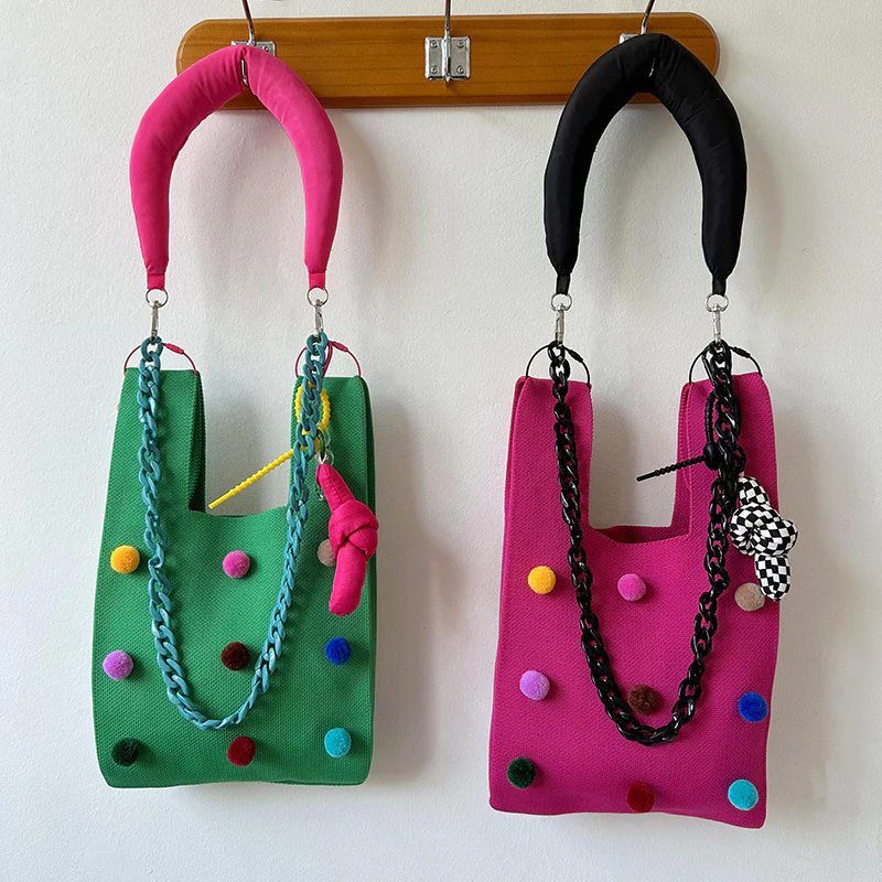 Colorful ball knitted bag handbag - Image 5