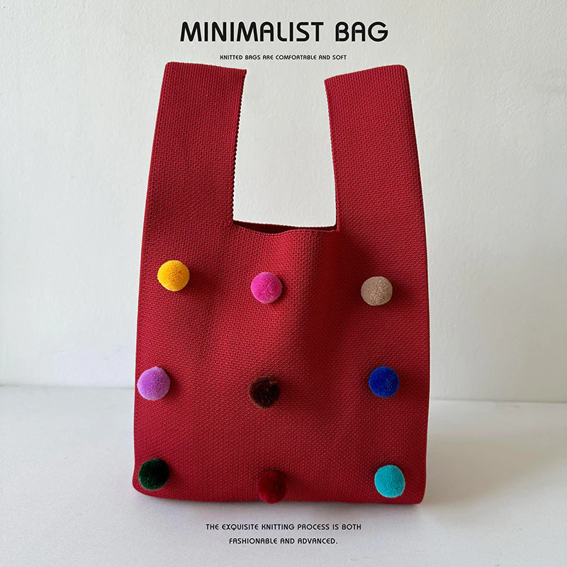 Colorful ball knitted bag handbag - Image 9