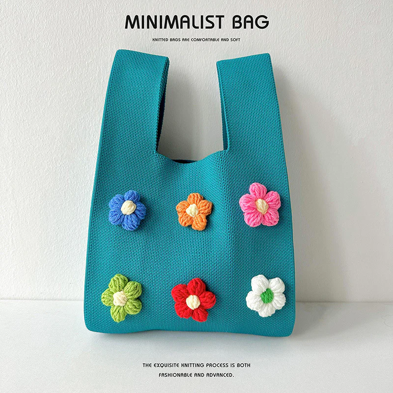 Colorful flower knitted shoulder bag handbag knitted bag - Image 10