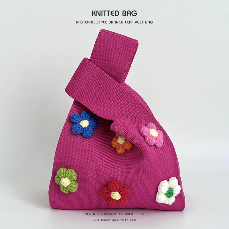 Colorful flower knitted shoulder bag handbag knitted bag - Image 13