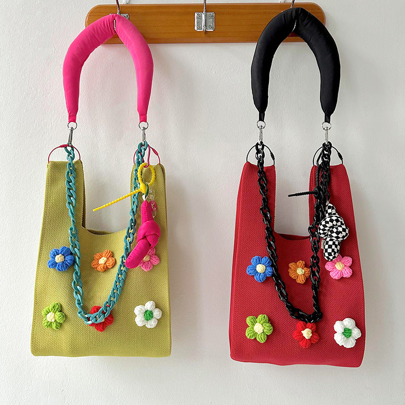 Colorful flower knitted shoulder bag handbag knitted bag - Image 3