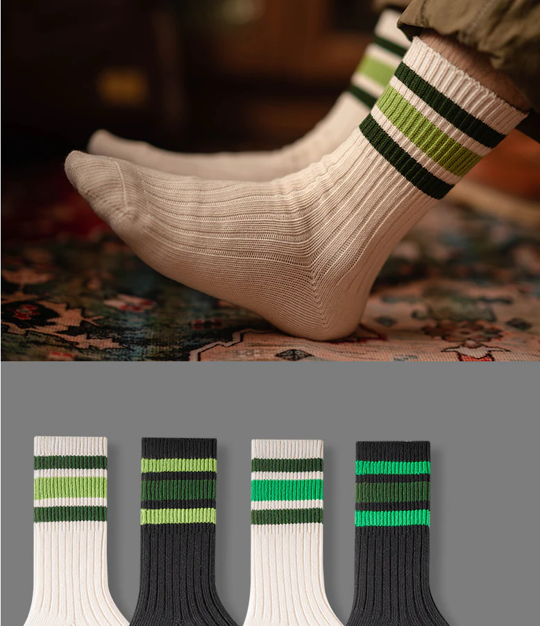 Combed Cotton Retro Three-Bar Sports Socks - Image 9
