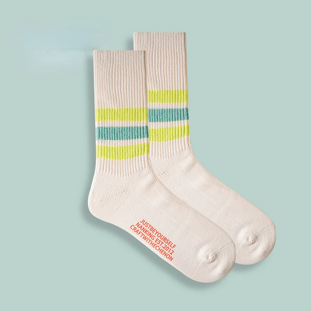 Combed Cotton Thickened Solid Color Striped Retro Long Socks - Image 6