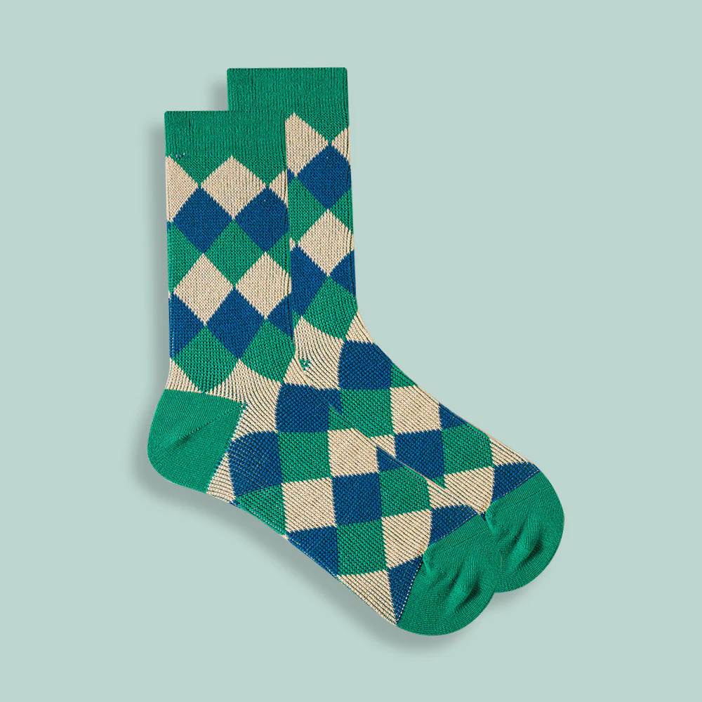 Combed Cotton Tube Socks Retro Diamond Lattice Trendy Stockings - Image 3