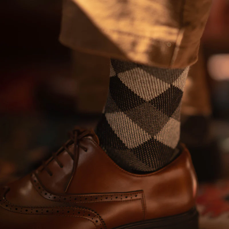Combed Cotton Tube Socks Retro Diamond Lattice Trendy Stockings - Image 7