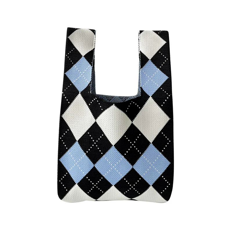Contrast color diamond knitted shoulder handbag - Image 6