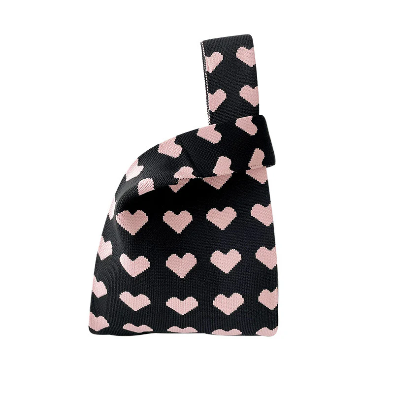 Contrast color heart knitted shoulder bag handbag knitted bag - Image 6