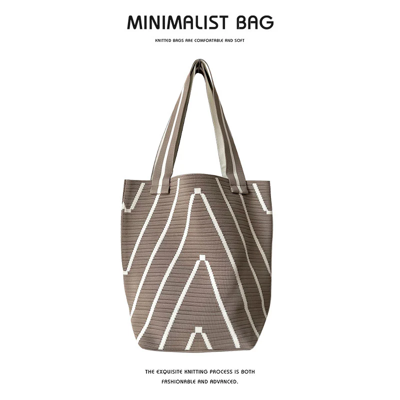 Corrugated double-face knitted shoulder bag handbag knitted bag - Image 10