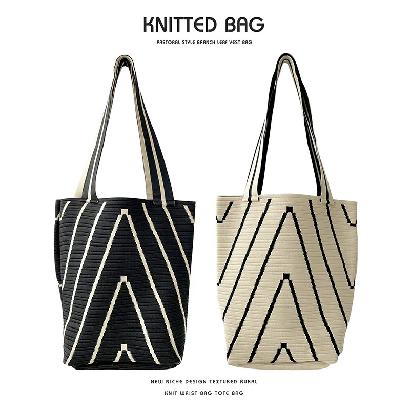 Corrugated double-face knitted shoulder bag handbag knitted bag - Image 5