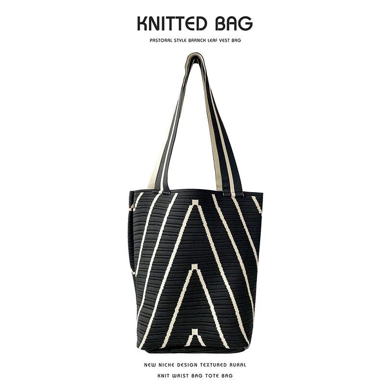 Corrugated double-face knitted shoulder bag handbag knitted bag - Image 7