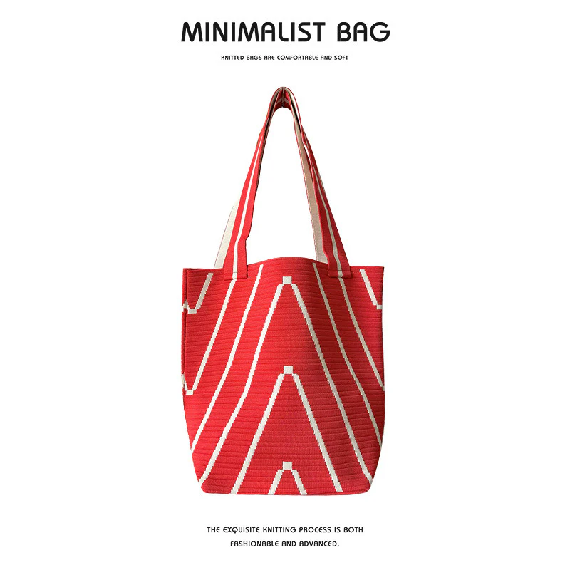 Corrugated double-face knitted shoulder bag handbag knitted bag - Image 9
