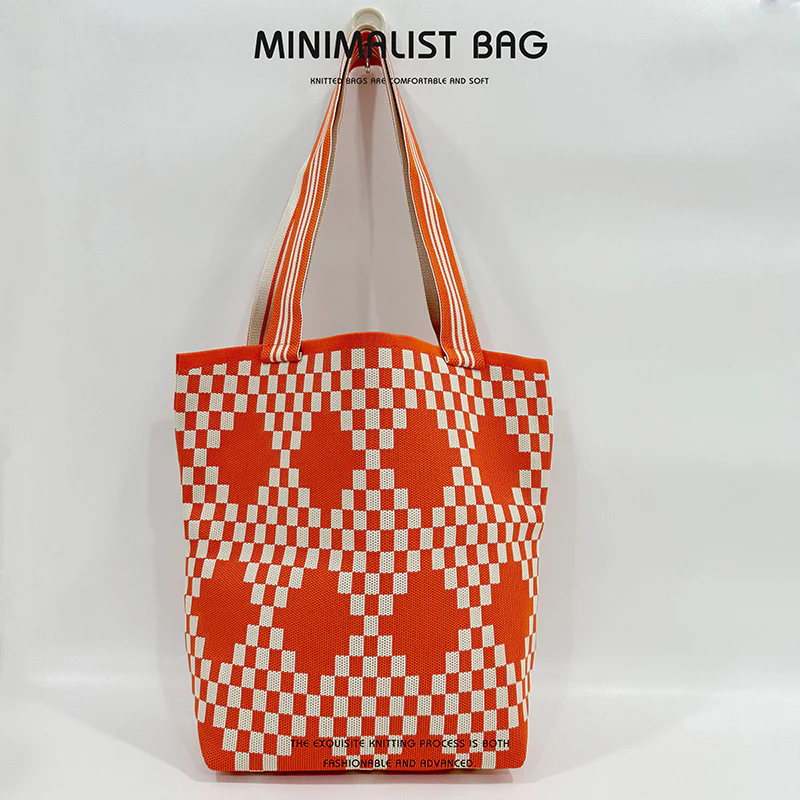 Diamond lattice large capacity shoulder bag handbag knitted bag - Image 8