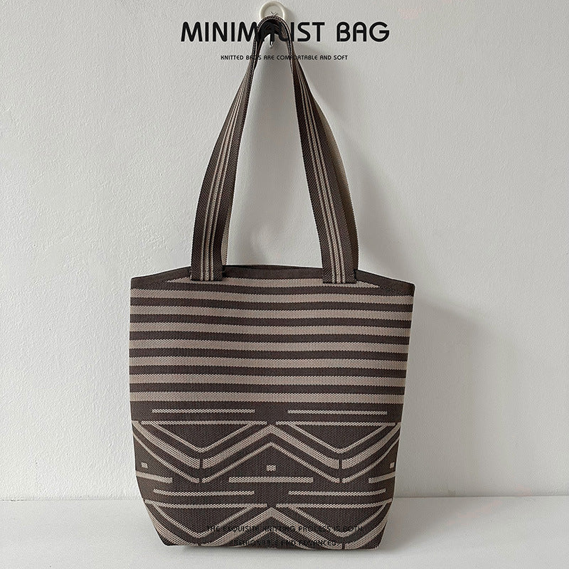 Diamond Plaid Large Capacity Shoulder Bag Knitted Handbag - Image 11