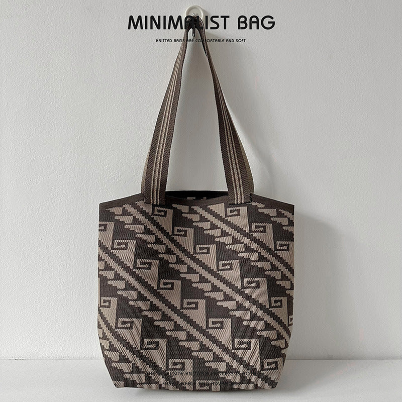 Diamond Plaid Large Capacity Shoulder Bag Knitted Handbag - Image 13