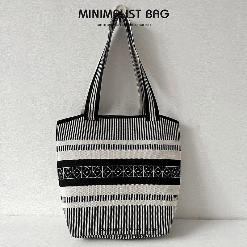 Diamond Plaid Large Capacity Shoulder Bag Knitted Handbag - Image 19
