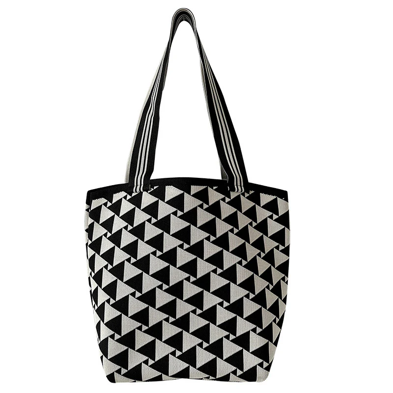 Diamond Plaid Large Capacity Shoulder Bag Knitted Handbag - Image 6