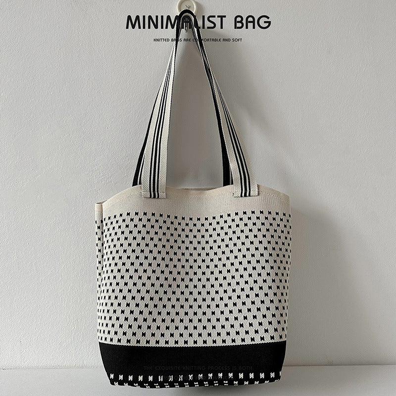 Diamond Plaid Large Capacity Shoulder Bag Knitted Handbag - Image 9