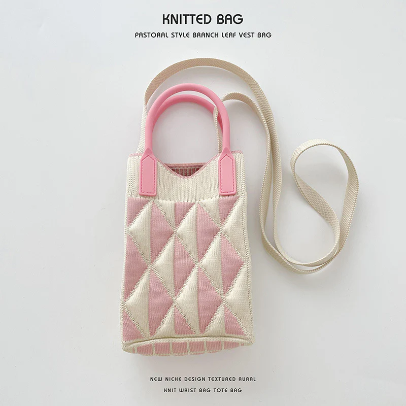 Geometric diamond mini mobile phone bag shoulder crossbody knitted bag - Image 11