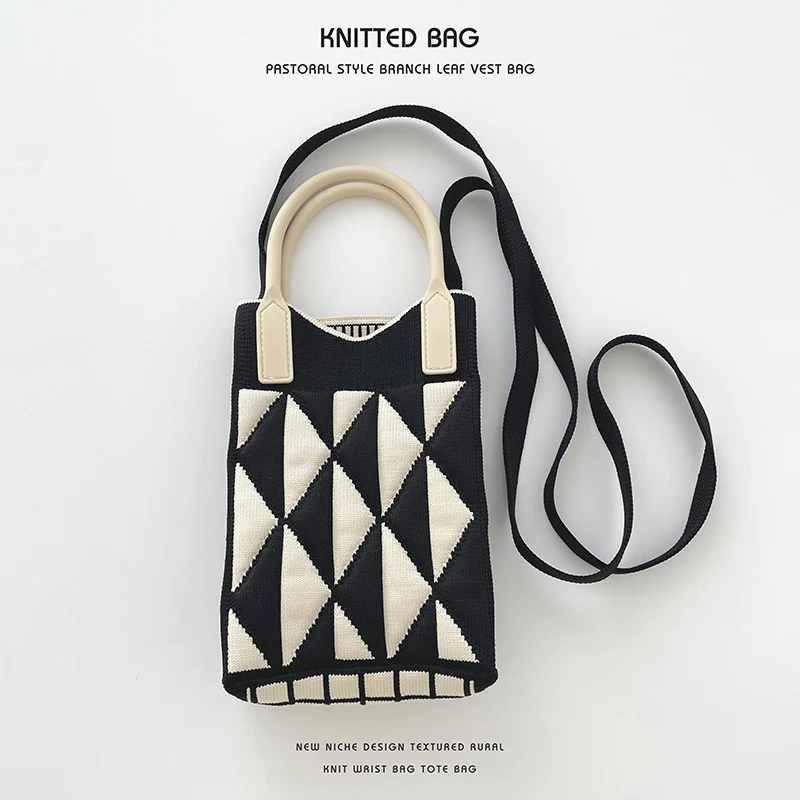 Geometric diamond mini mobile phone bag shoulder crossbody knitted bag - Image 7