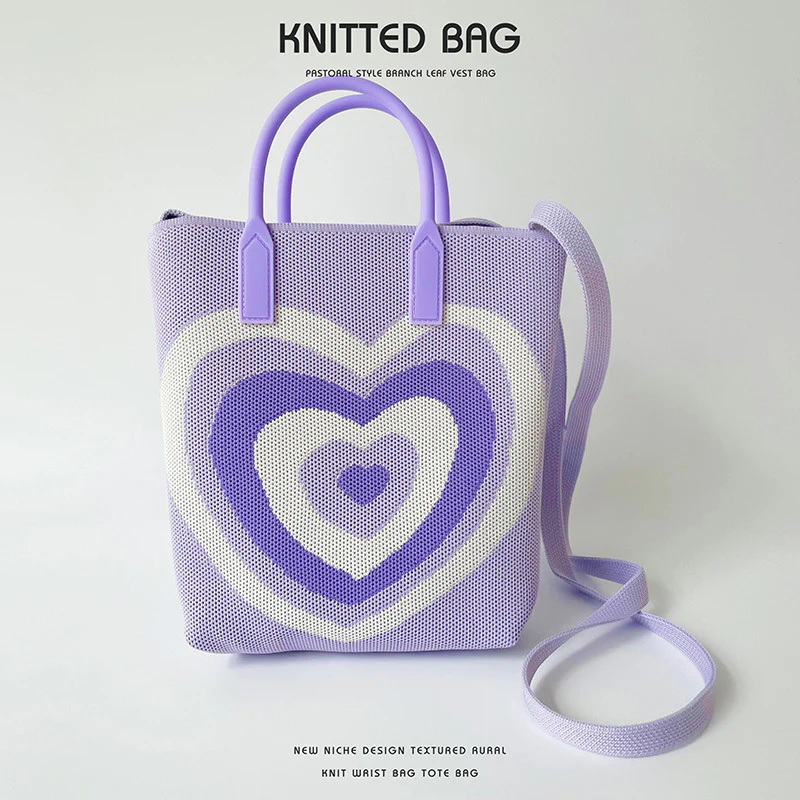 Gradient Heart Knitted Shoulder Bag Crossbody Bag - Image 10