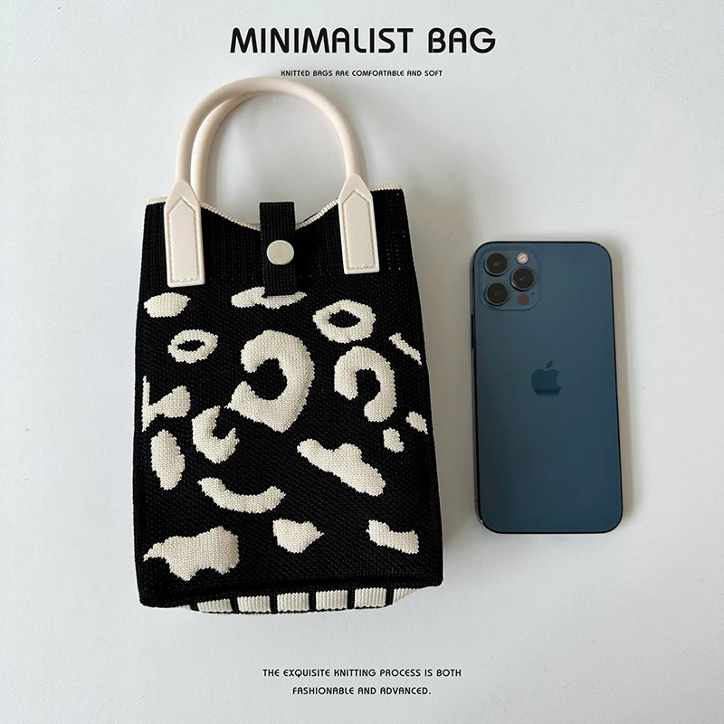 Leopard print knitted shoulder bag crossbody bag - Image 3