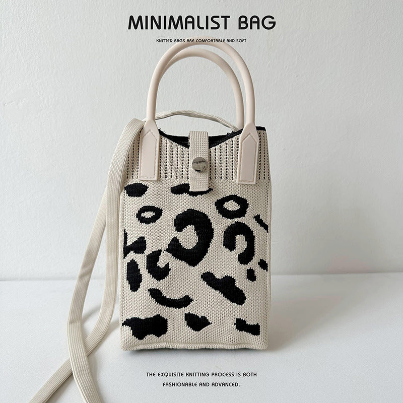 Leopard print knitted shoulder bag crossbody bag - Image 4