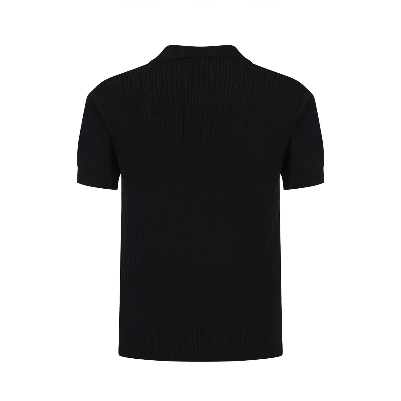 Men's 60s Black Ribbed Knit Polo – Minimalist Retro Shirt - Image 10