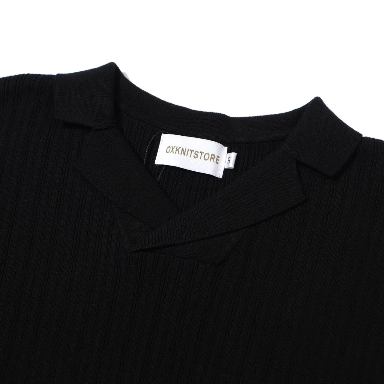Men's 60s Black Ribbed Knit Polo – Minimalist Retro Shirt - Image 3
