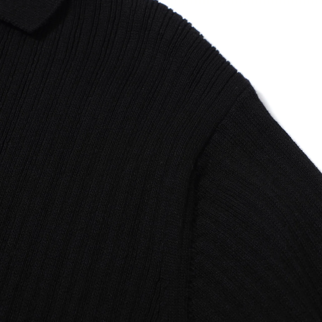 Men's 60s Black Ribbed Knit Polo – Minimalist Retro Shirt - Image 4
